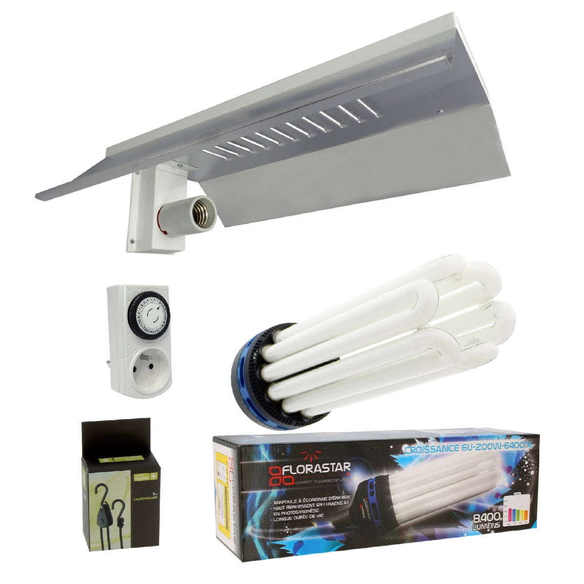 Kit lampe CFL 200W croissance - ampoule éco 6400K Florastar