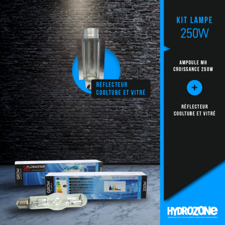 Kit lampe MH Croissance 250W - Réflecteur Cooltube & Vitré